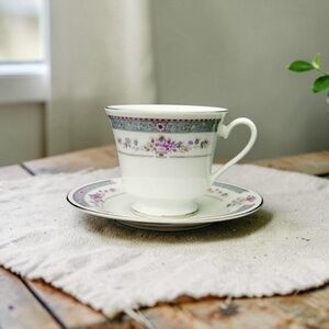 Crescent Fine China White Teacup with Black Logo